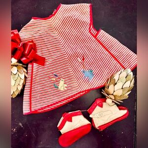 Darling handmade Vintage child’s smock Frogs, candy stripes appliqué& embroidery